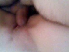 Cumming on girlfriends shaved pussy