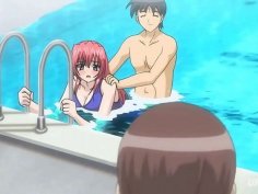 Asian siblings poolside fuck almost gets caught